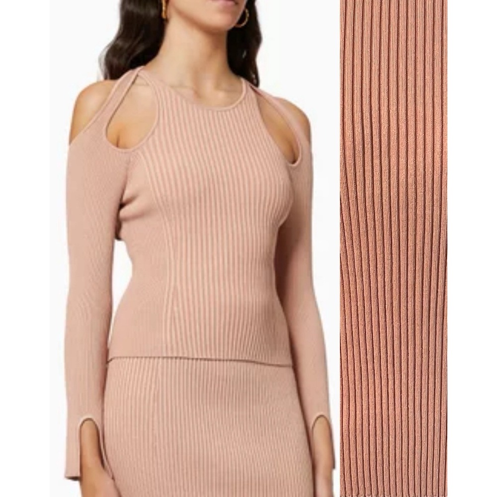 NWT Jonathan Simkai Pink Isabella Cold Shoulder Cutout Ribbed Top Baddie Y2K‎ L